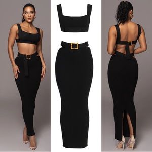 JLuxLabel NIKOLE RIBBED SKIRT SET - Black